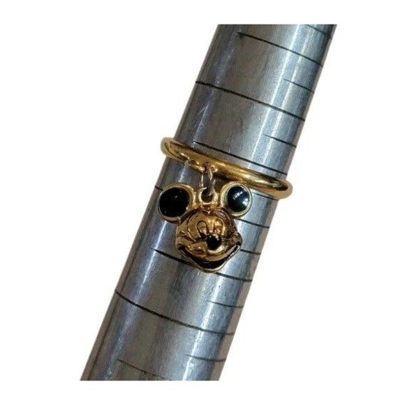 Mickey Mouse 3D Gold Tone Enamel Dangle Charm Ring Sz 5.75 Signed Disney - Picture 3 of 6